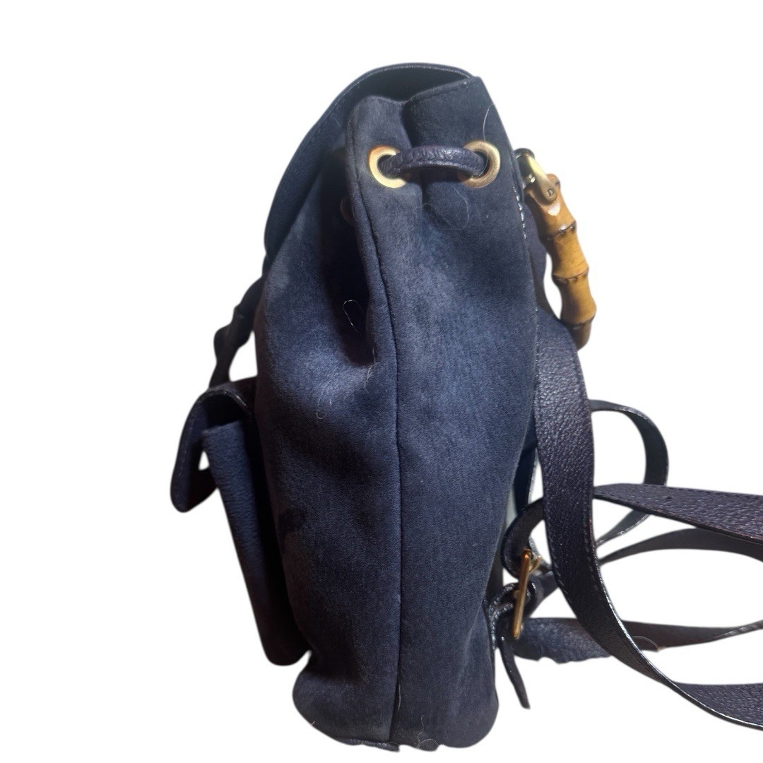 Gucci Navy Blue Suede & Leather Bamboo Mini Backpack Vintage Auth image 3