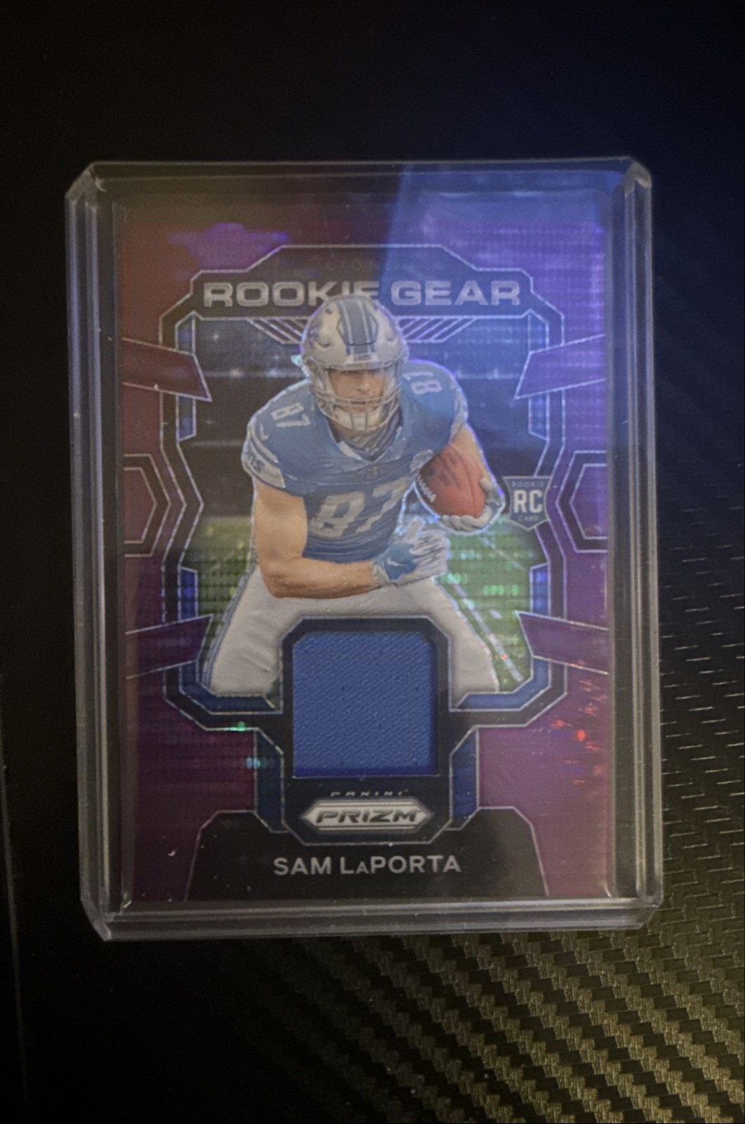 2023 Panini Prizm - Rookie Gear Sam LaPorta #RG-SL Purple Pulsar Prizm (MEM, RC)