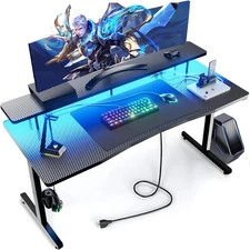 55 Inch Gaming Desk with LED Lights, Computer Gamer Desk with Monito