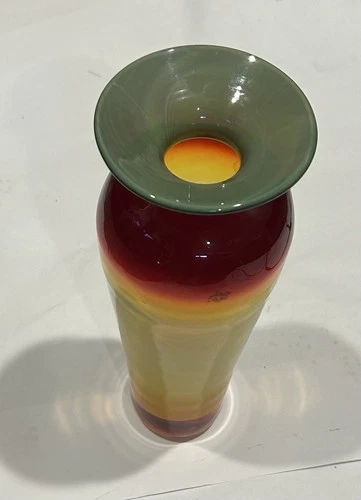 Vintage Blenko Glass Vase 8310S Tangerine 10" Shepherd Design Excellent Signed