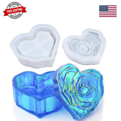 Heart Jar Resin Mold with Rose Lid Epoxy Resin Storage Box Casting Molds DIY ...