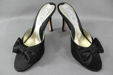 BNIB PURE BY DIANE HASSALL BLACK SILK HEELED LEATHER SHOES:SIZE UK 2.5/EURO 35.5