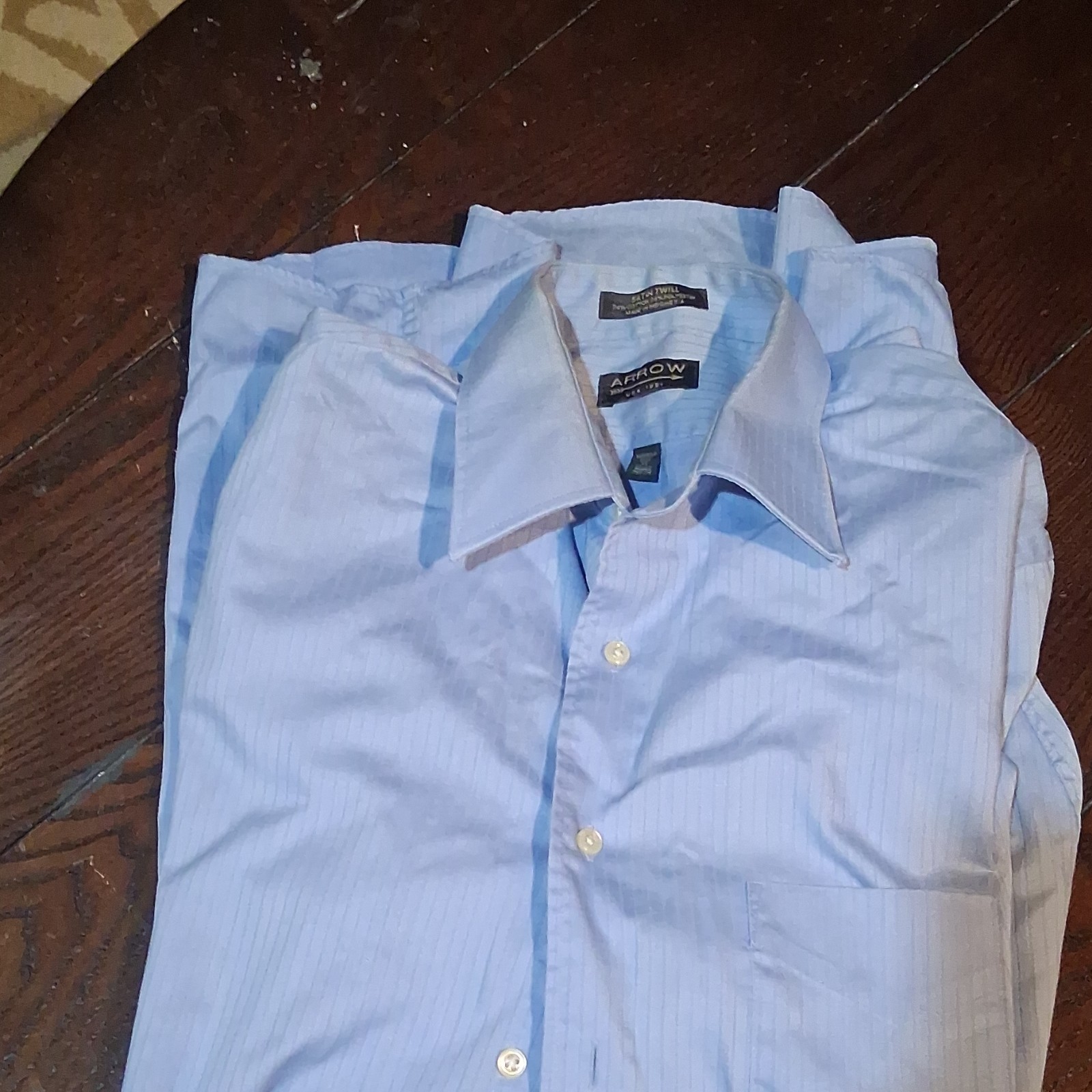 Arrow Men's Blue Pinstripe Long Sleeve Dress Shirt Button Front Collared