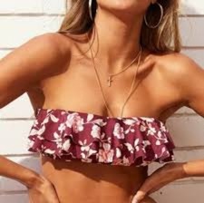 Nwt Minkpink Swim Rhapsody Bandeau Ruffle Bikini Top W/ Straps Size Small
