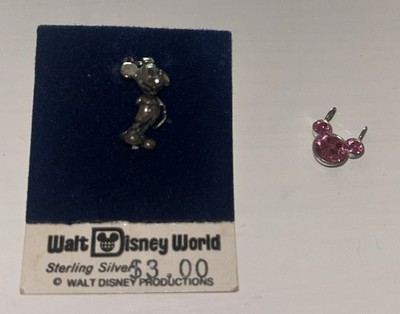 Lot 2 Sterling Mickey Mouse Pendants Ears & Full Character (on Backing)