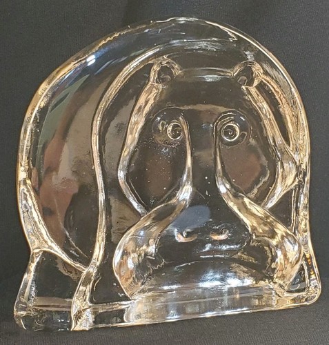 Clear Glass Hippopotamus Figurine Flat Back Layered Whimsical Hippo 4"W x 3"D - Picture 4 of 9