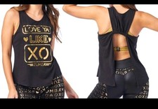 NEU ZUMBA Gr.XS XO OPEN BACK TANK TOP GOLD