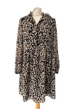 MNG Black Floral Shirt Dress Size S Long Sleeve Short Polyester Women’s 