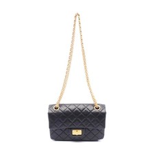Chanel 2.55 Mini Matelasse Leather Shoulder Bag Women Black One Size