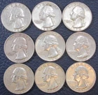 1964 P Washington Quarter 90% Silver - Lot Of 9 Condition Varies d