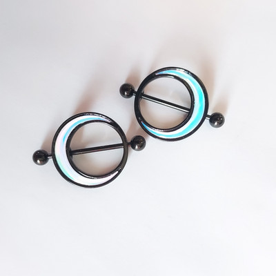 Nipple Rings 16G Surgical Steel 15mm Iridescent Blue Moon Body Jewelry Celestial