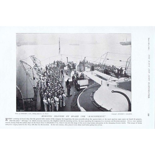 Morning Prayers on Board HMS Magnificent - Antique Print 1896