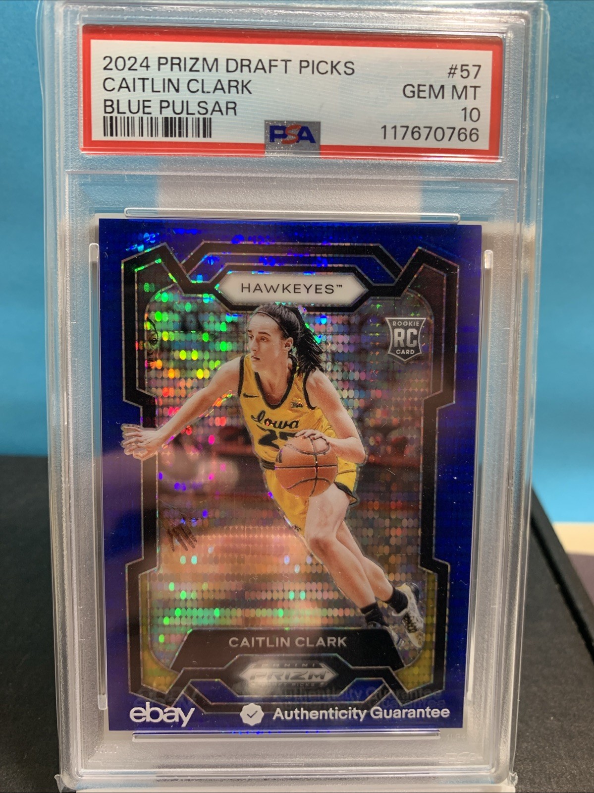 2024 PRIZM DRAFT PICKS -CAITLIN CLARK #57 BLUE PULSAR  PRIZM/ 99 (RC)GEM MT 10