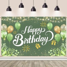 AIBIIN Sage Green Happy Birthday Backdrop Banner Greenery Eucalyptus Photo Prop