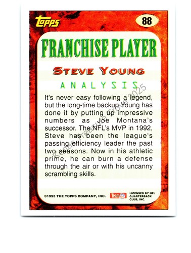 Steve Young #88 San Francisco 49ers 1993 Topps dorado excelente - Imagen 2 de 2