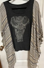 Upcycled Boho Poncho T-shirt Elephant Hippie 40” Arm Span 24” Medium To Large