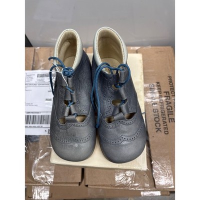 Nens Madison Iris Celeste Grey Blue Leather Brogue Lace Up Shoes Kids Size 26