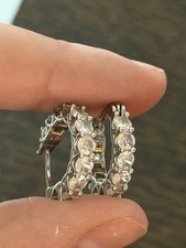 Silver Tone CZ Round Huggie Hoop Earrings Full Eternity Crystal Snap Closure