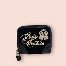 JUICY COUTURE Y2K Vintage Black Luxury Designer Velvet Coin Purse Wallet