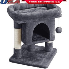Compact 2-Level Cat Tree Condo W/ Plush Perch  Sisal Scratching Posts New