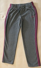 Adidas Women's Fleece Joggers 3 Stripe Large Grey  Pink W/Slash Side Pockets