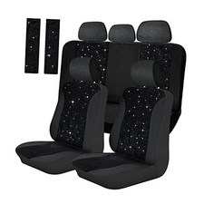 Tallew Car Seat Cover Full Set Bling Velvet Chair Cover for Women Breathable