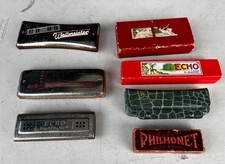 Lot Of 7 Vintage Harmonicas Hohner Philmonet Etc
