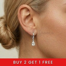 14ct Gold Teardrop CZ Drop Hoop Earrings Women Elegant Dangle Hoops