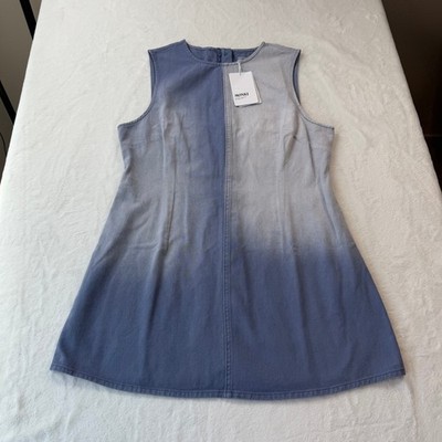 Monki Denim Mini Dress Womens XL Blue Light Grey NEW Ombre Dip Dye Sleeveless
