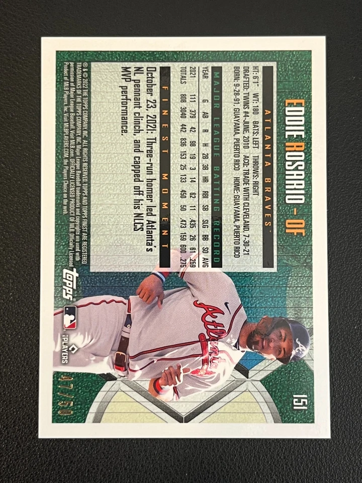 Eddie Rosario 2022 Topps Finest Flashbacks Gold Refractor /50 Braves - Image 2 of 2