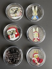 Set of 6 Beatrix Potter 50p coins 2016 (5 with coloured decals) inc Peter Rabbit