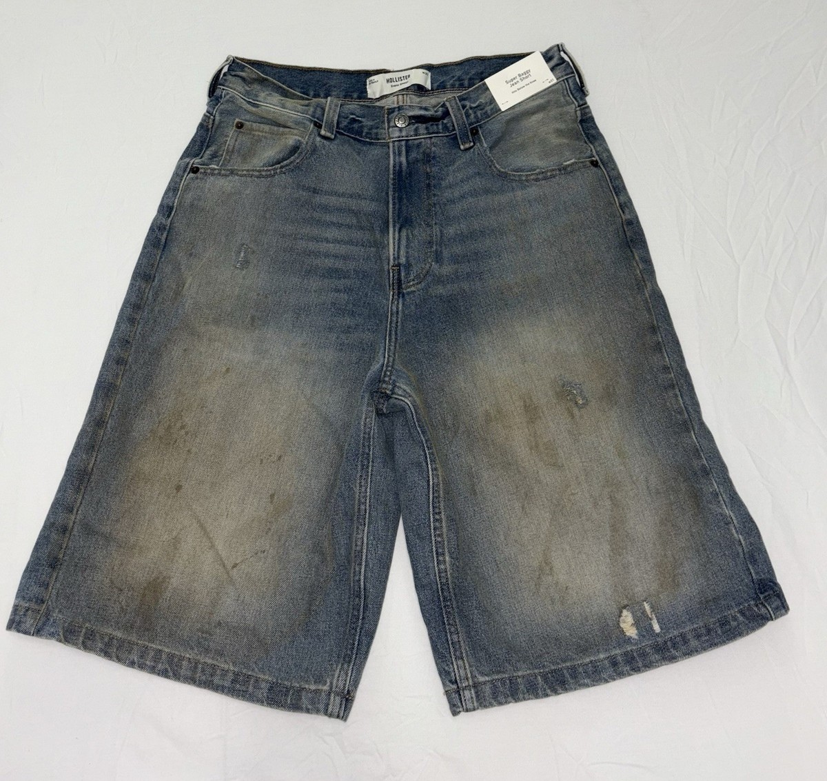 HOLLISTER GREASED MEDIUM WASH SUPER BAGGY DENIM SHORTS SIZE