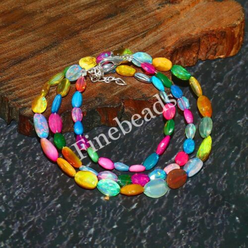 Faceted Opal Tumble Welo Opal Precious Opal Blue Fire Opal Nuggets Necklace5510 - Picture 2 of 6