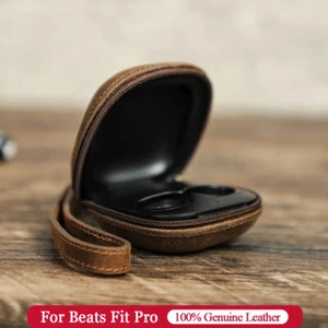 Étui en cuir véritable avec bracelet pour Beats Fit Pro Couverture de protection du boîtier