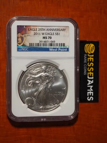2011 W BURNISHED SILVER EAGLE NGC MS70 PURPLE HEART LABEL