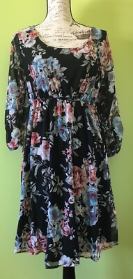 NWT PinkBlush Black Chiffon Floral Maternity Dress Size M