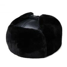 Men Leather Hat Cap Ski Trapper Russian Ushanka Cossack Winter Warm Casual Black