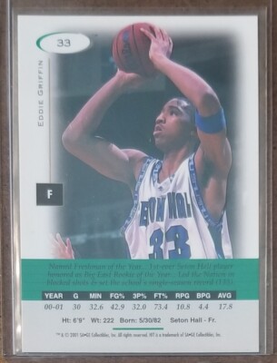 2001 SAGE HIT #33 Eddie Griffin Seton Hall Pirates Basketball Card