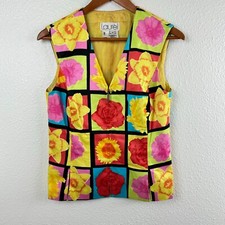 Laurel Escada Vest Sz 40/10us Floral Pop Art Print Full Zip V Neck 90's Vtg