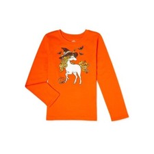 Halloween Girls Long Sleeve Shirt Unicorn Orange S 6/6X New