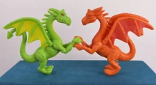2x Vintage Greenbrier International Dragon Figures Green And Orange 3.5 Inch
