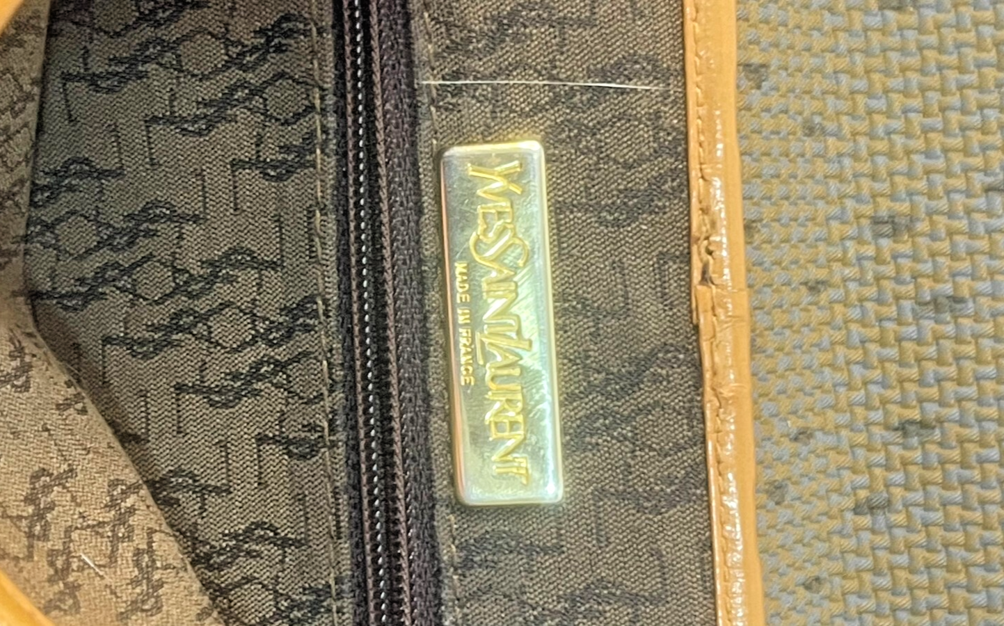 Borsa a tracolla Yves Saint Laurent YSL vintage pelle marrone tela logo triangolo