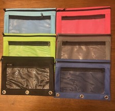 Mesh Window Two Pocket Pencil Pouch- Multi Color Lot Of 6