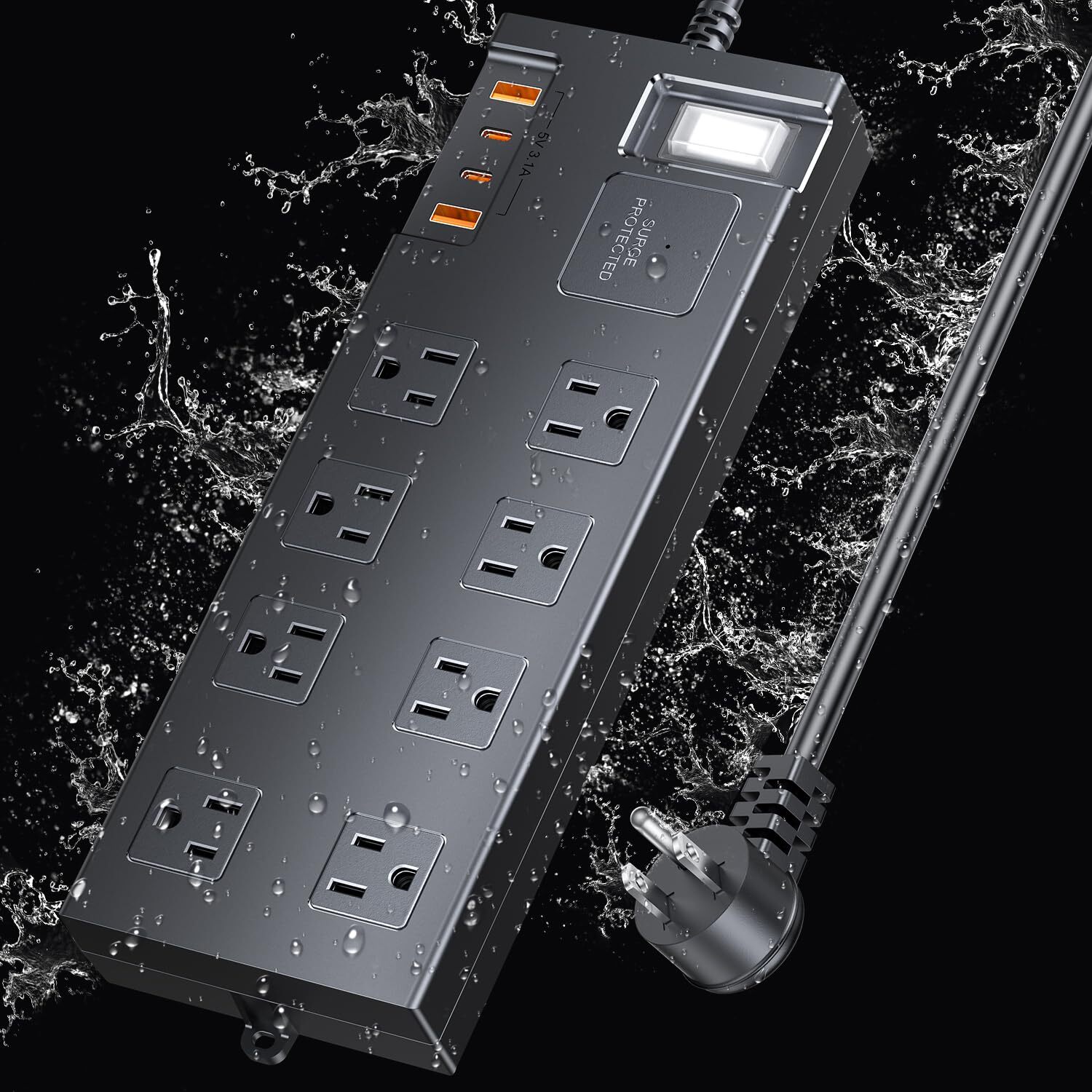 Surge Protector Power Strip Waterproof, Outdoor Extension Cord Multiple Outle...-image