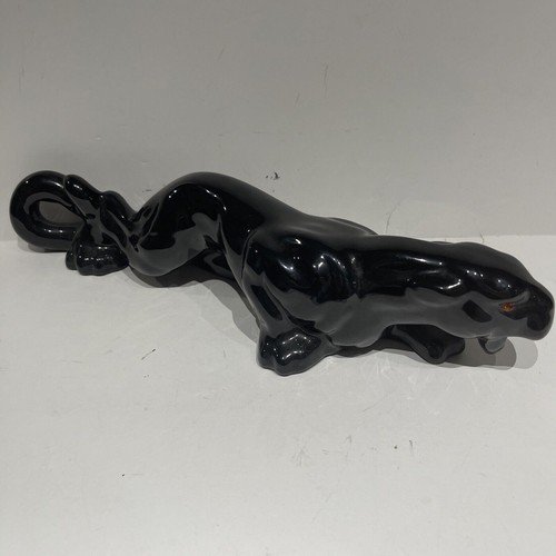 Statua animale pantera nera ceramica posa stalking MCM ottima vintage - Foto 4 di 6