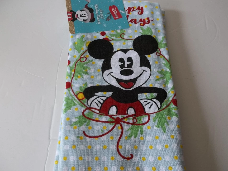 Conjunto de Toalhas de Cozinha Mickey Mouse 16x26 Boas Festas 100% Algodão Branco Disney - Imagem 3 de 3