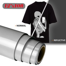 Grey Reflective Heat Transfer Vinyl HTV Roll HTV Iron 12" x 10FT for Cut T-Shirt