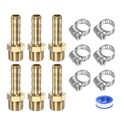 6-Pack Brass Hose Barb Fittings 6mm x G1/8 Male Couple Hose Connector with St...