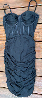 black mini pencil dress TA3 Seamed Lushy Midi Dress - Contour Black/Oat - XXS