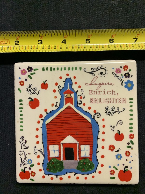 "Inspire Enrich Enlighten" Red School House Tile 5” X 5” Easel Hanger Ceramic